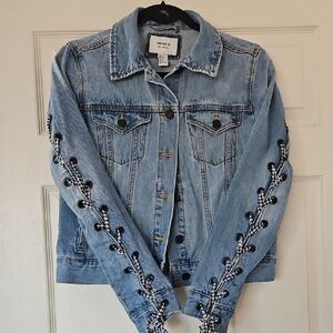 Forever 21 Light Blue Denim Jacket with Lace-Up Sleeves
